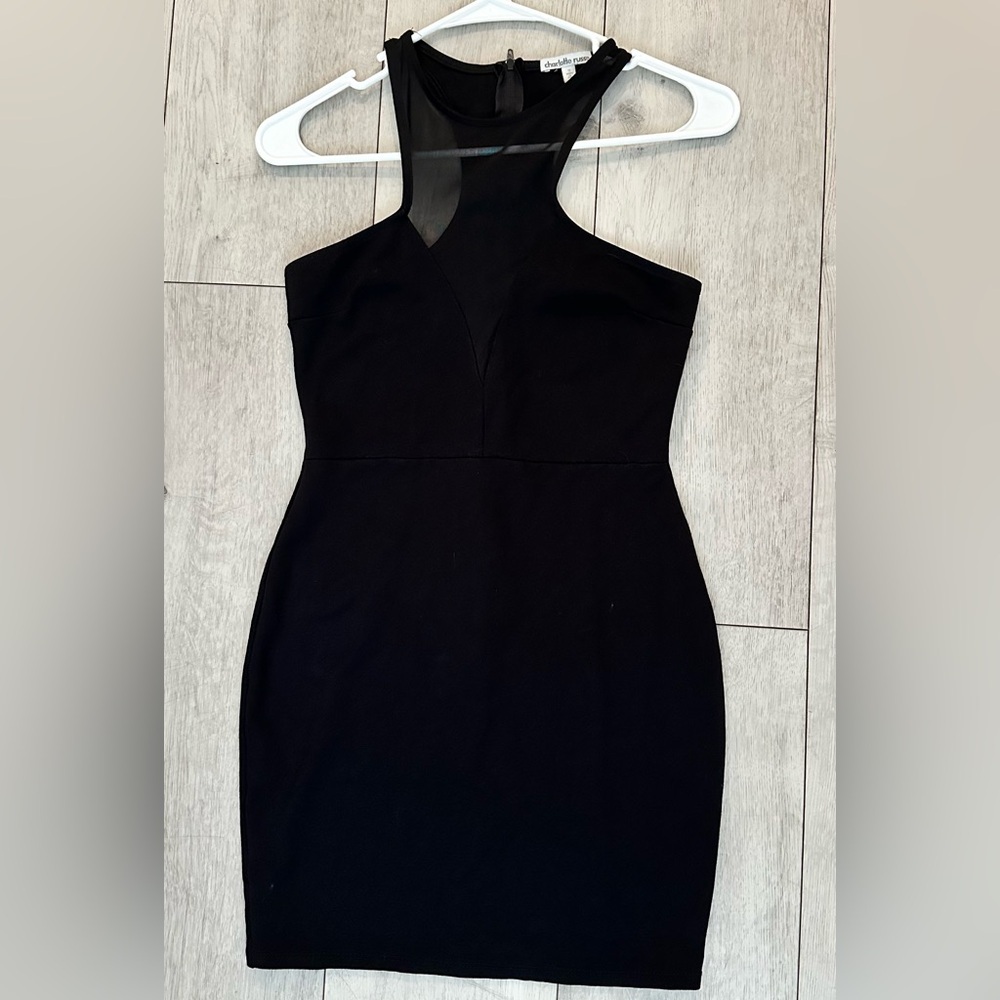 Charlotte Russe Black Bodycon Mini Dress Sheer top Holiday Party Size small